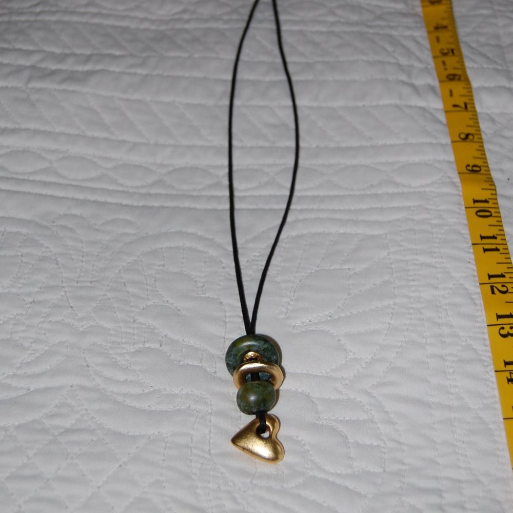 Leather necklace with  Gold Heart & Rings 15" long